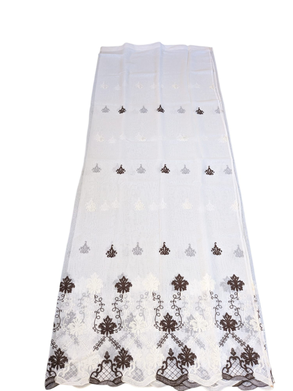 Perdea IN cu Broderie Alba+ Maro   MODEL ARABESC - 4M x 2.6 h Cu Tiv si Rejansa [3]