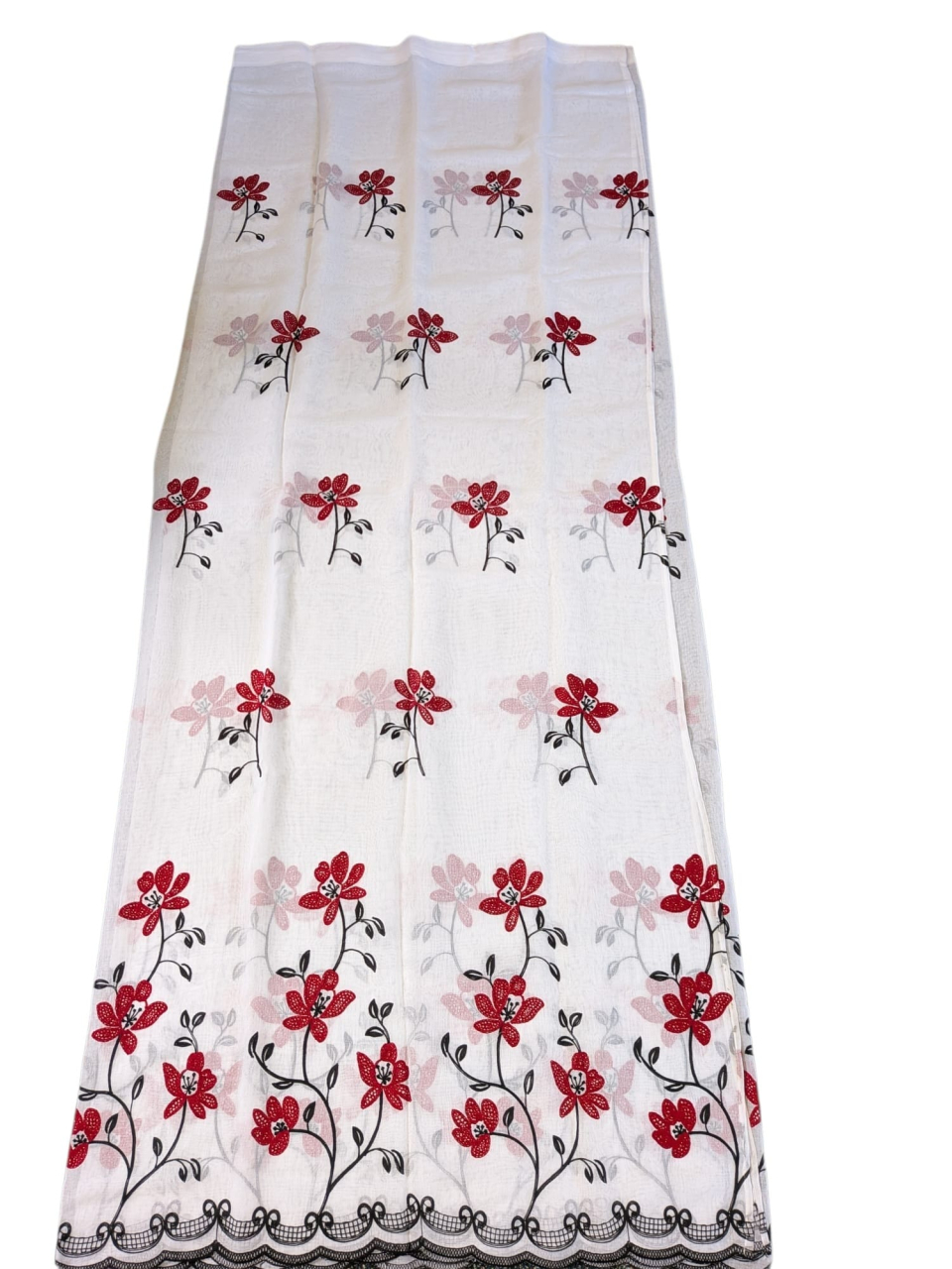 Perdea IN cu Broderie Alba+ Rosu  MODEL YASMIN - 4M x 2.6 h Cu Tiv si Rejansa [2]