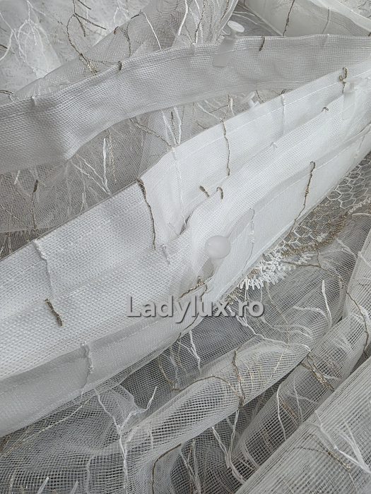 Perdea Alba cu broderie Alb+Capucino Model Fagure– gata cusuta cu tiv si rejansa - 3M x 2,5 [3]