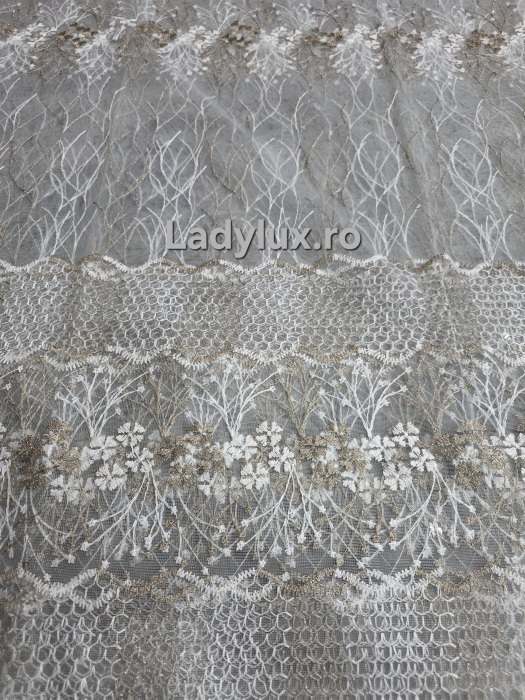 Perdea Alba cu broderie Alb+Capucino Model Fagure– gata cusuta cu tiv si rejansa - 3M x 2,5 [2]