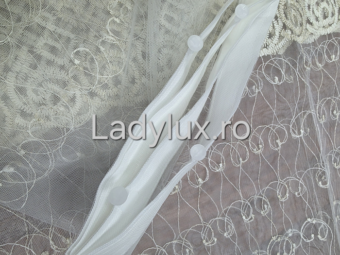 Perdea Tulle cu Broderie Crem+Ivoar Model SPR - Cu Tiv si Rejansa - 3M x 1.9 h [3]
