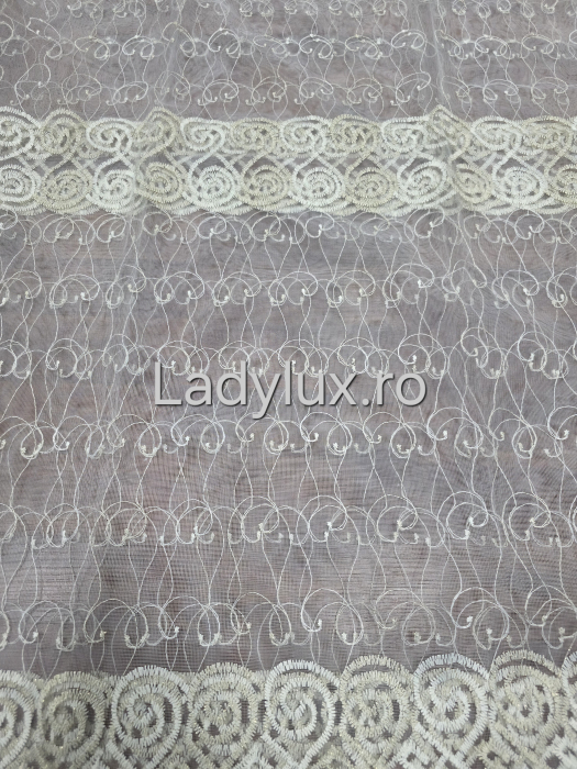 Perdea Tulle cu Broderie Crem+Ivoar Model SPR - Cu Tiv si Rejansa - 3M x 2.5 h [2]