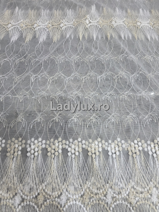 Perdea Ivoar cu broderie Crem+Ivoar Model Clepsidra– gata cusuta cu tiv si rejansa - 3M x 2,5 [2]