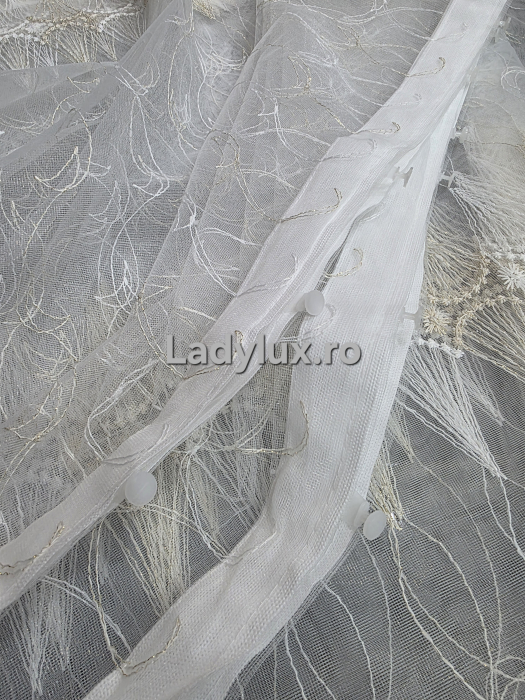 Perdea Ivoar cu broderie Crem+Ivoar Model Clepsidra- gata cusuta cu tiv si rejansa - 3M x 2,5 [3]