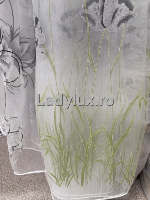 Perdea Organza Imprimata - Model Maci Gri 4M X 2.7h Cu Tiv si Rejansa [2]