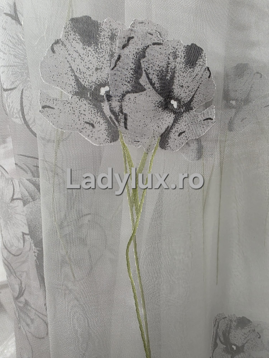 Perdea Organza Imprimata - Model Maci Gri 4M X 2.7h Cu Tiv si Rejansa [3]