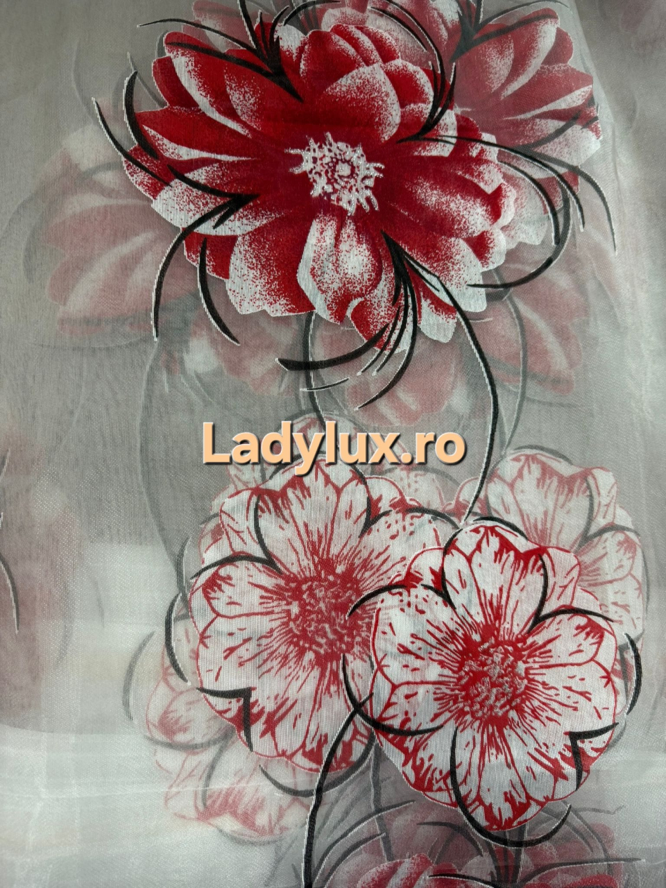 Perdea Organza Imprimata - Model Floral Rosu - 4M x 2.7h Cu Tiv si Rejansa [2]