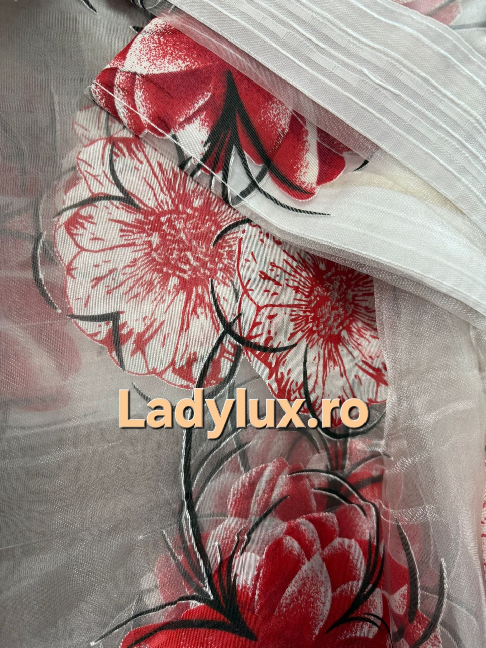 Perdea Organza Imprimata - Model Floral Rosu - 4M x 2.7h Cu Tiv si Rejansa [3]