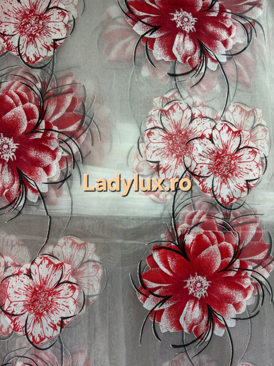 Perdea Organza Imprimata - Model Floral Rosu - 4M x 2.7h Cu Tiv si Rejansa [4]