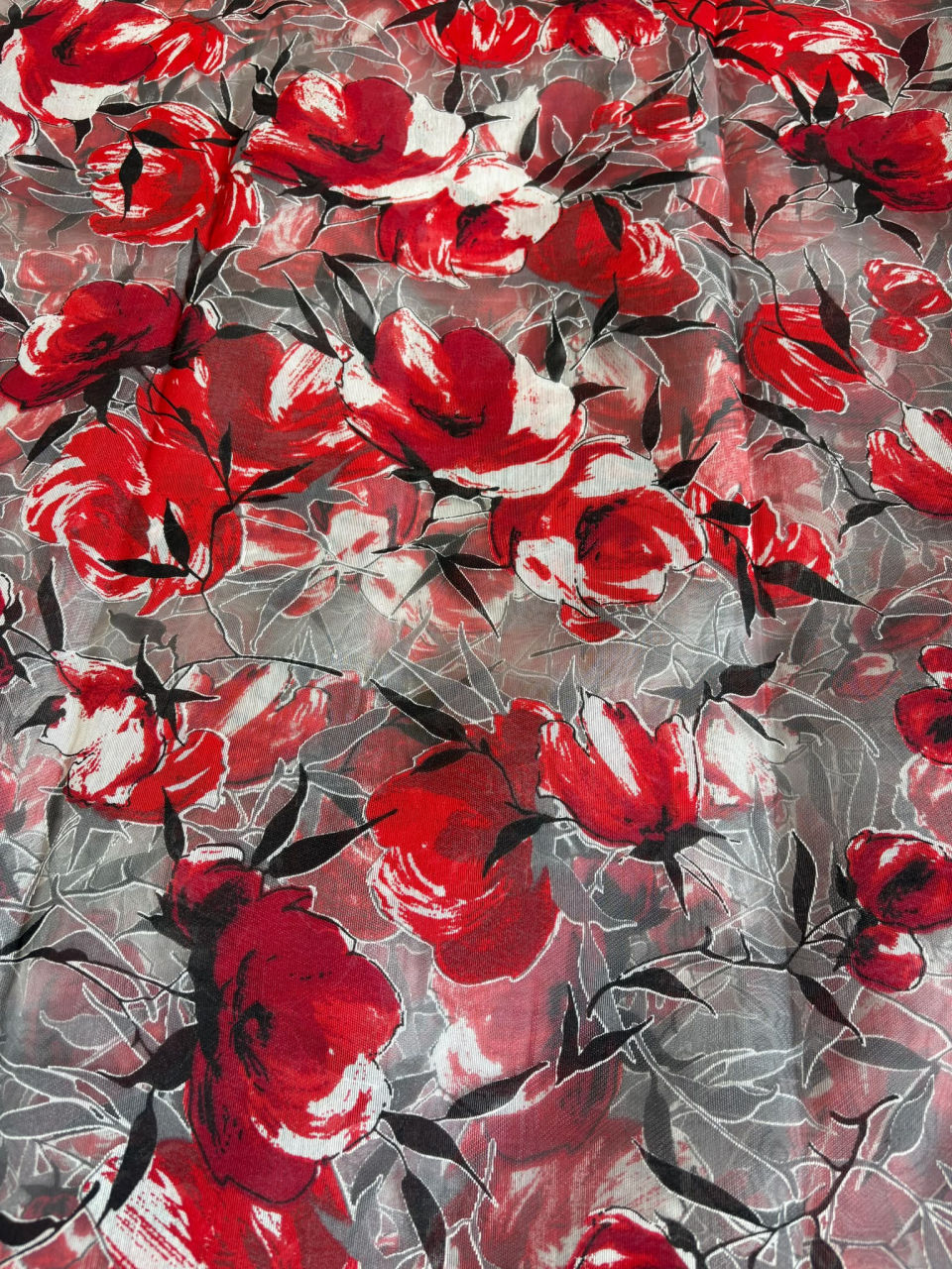 Perdea Organza Imprimata - Model Flori Rosii - 4M x 2.7h Cu Tiv si Rejansa [2]
