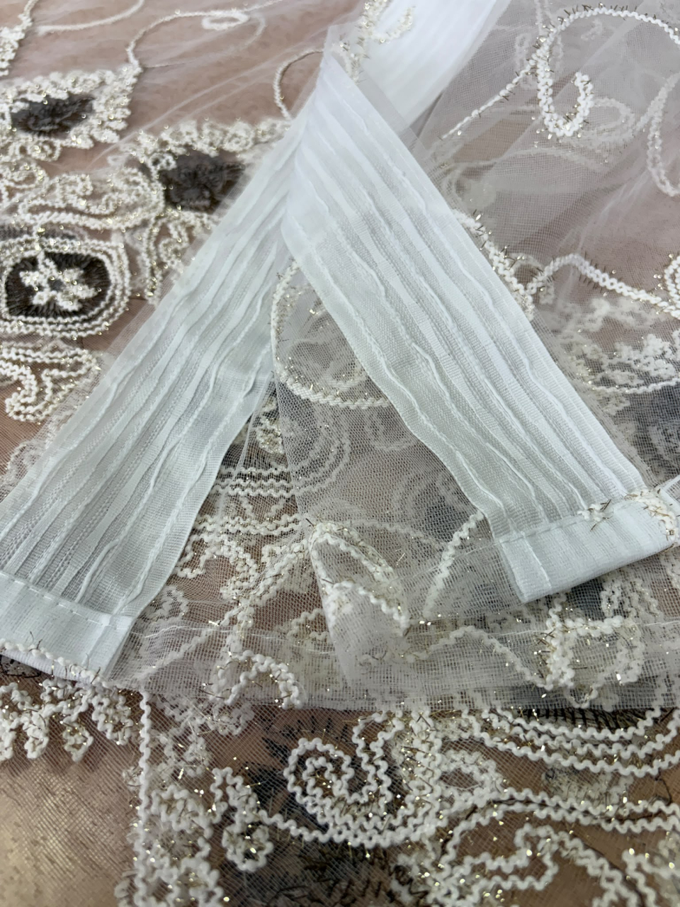Perdea Tull Alb Cu Broderie Maro Model LUXY Cu Tiv si Rejansa 3M x 2.5h [3]