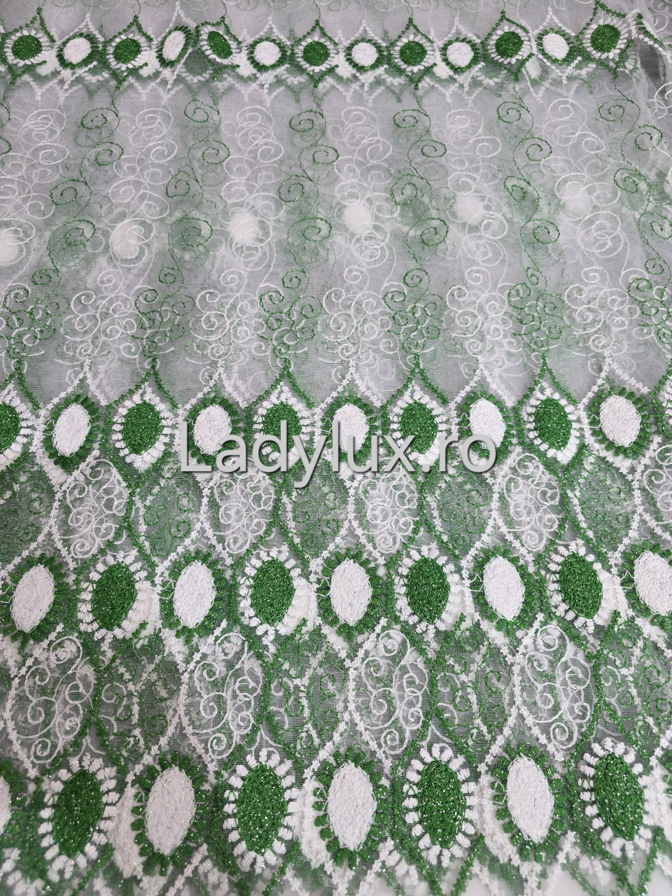 Perdea Tulle  Alba+Verde Model Medalion  cu Tiv si Rejansa  4M x 2.5h [2]