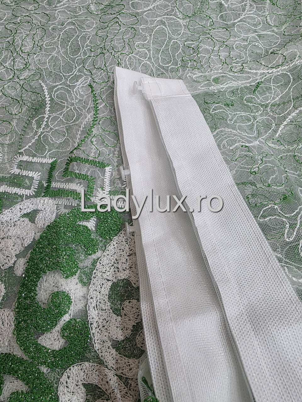 Perdea Tulle  Alba+Verde Model Vrs cu Tiv si Rejansa  4M x 2.5h [3]