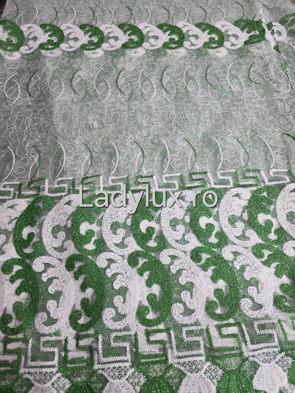 Perdea Tulle  Alba+Verde Model Vrs cu Tiv si Rejansa  4M x 2.5h [2]