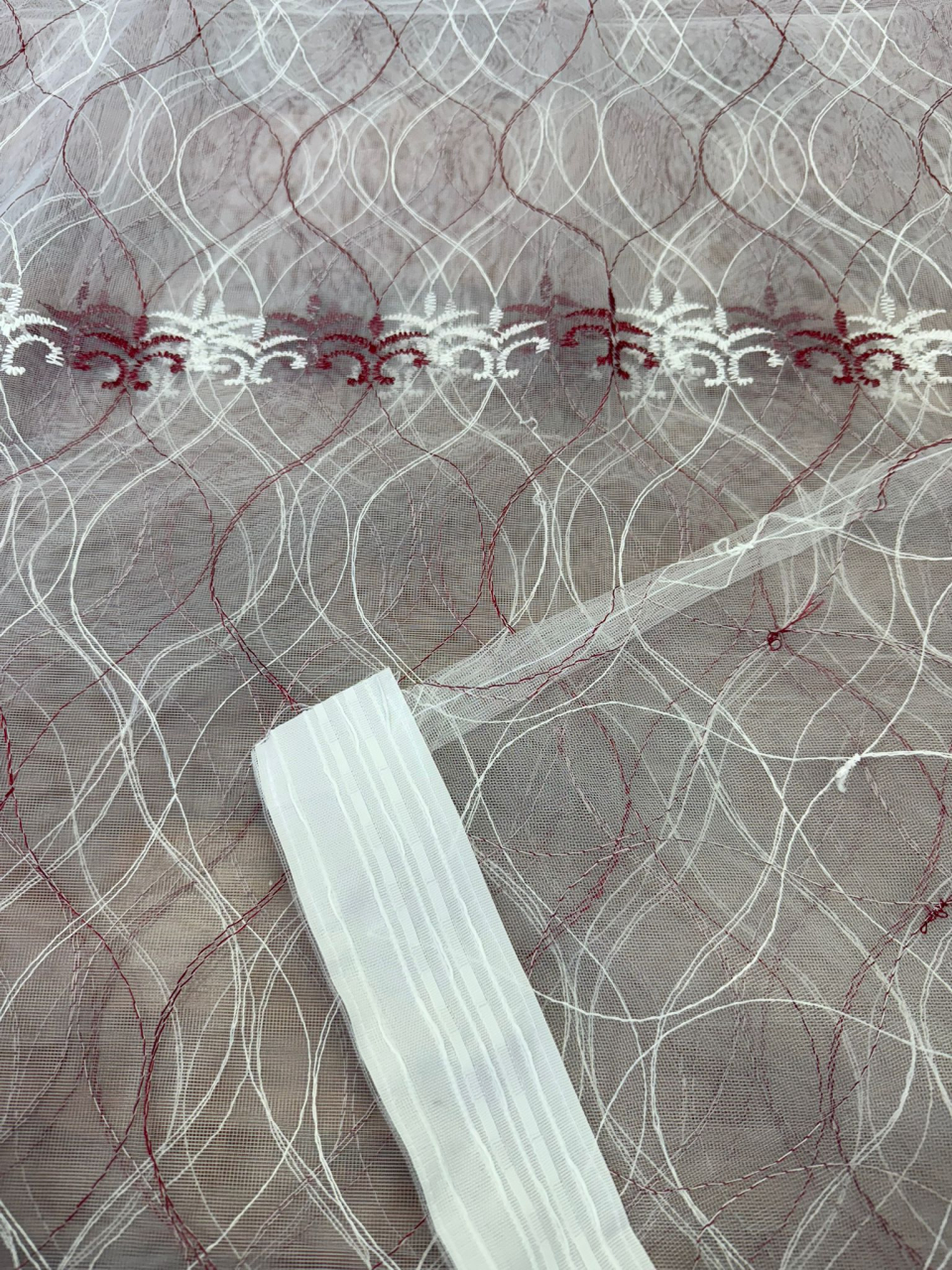 Perdea Tulle Broderie Alb+Bordo - Cu Tiv si Rejansa Model Ancora 4M x 2.5h [3]