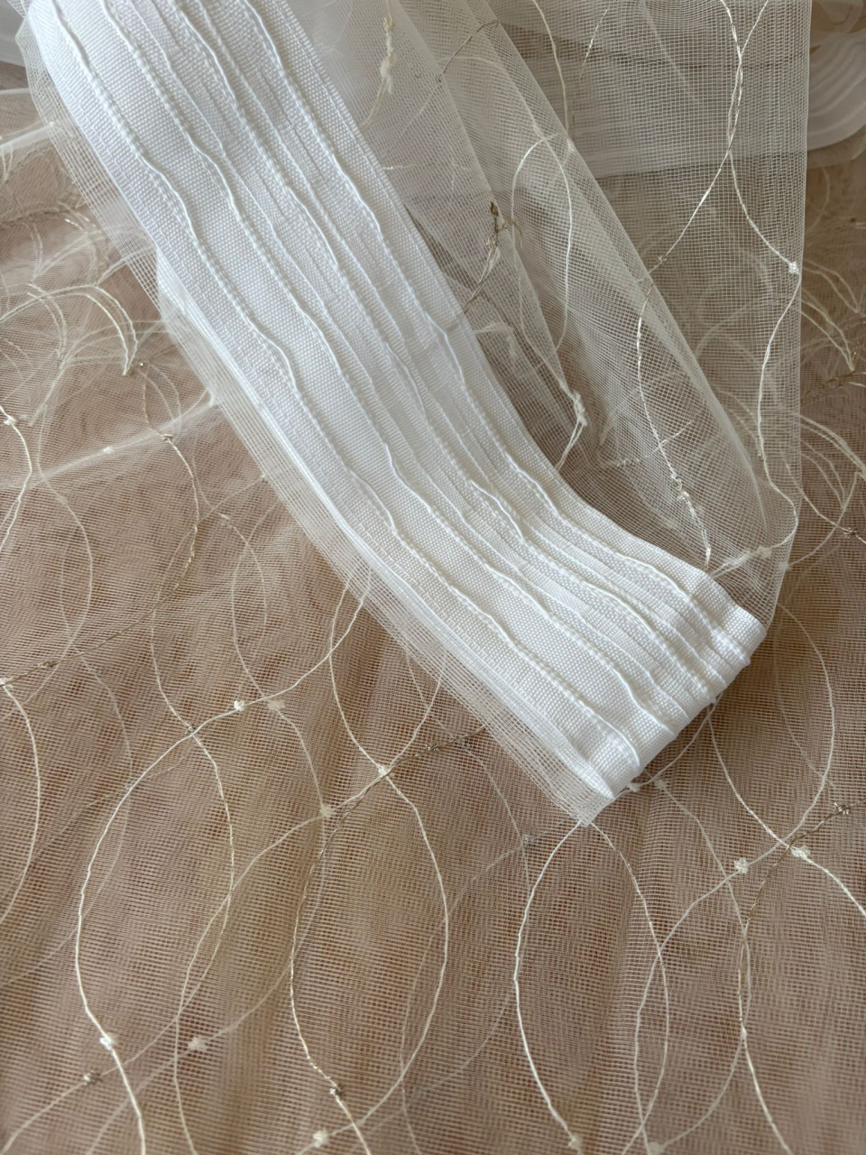 Perdea Tulle cu Broderie Alb+Cappuccino  Model Infinit - Cu Tiv si Rejansa - 3M x 2.5h - Copie [3]