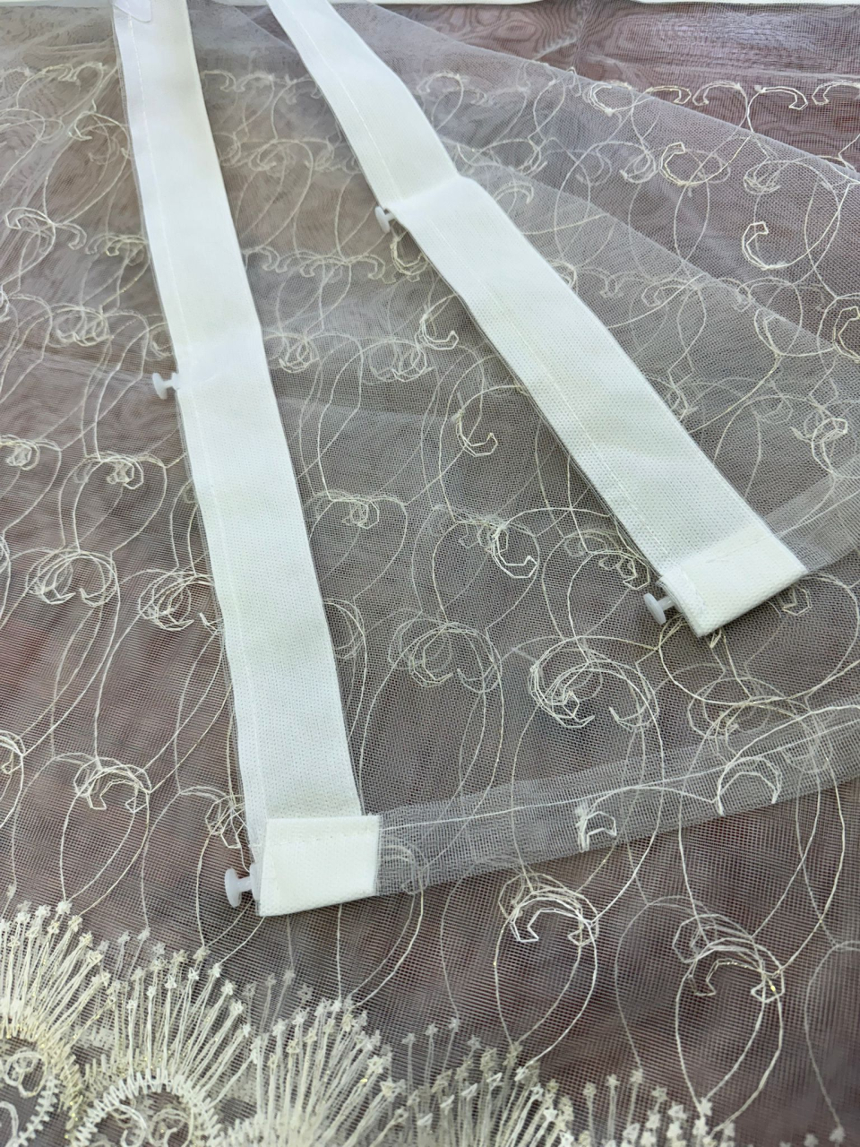 Perdea Tulle cu Broderie Alb+Crem Model Rasarit - Cu Tiv si Rejansa - 3M x 2.5 h [3]