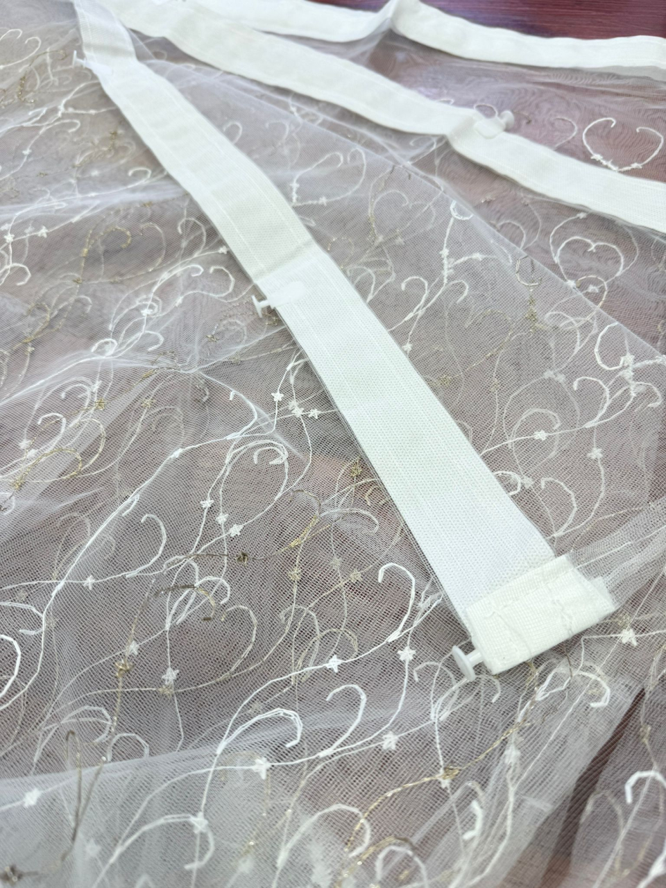 Perdea Tulle cu Broderie Alb+Capucino Model VRS Capucino - Cu Tiv si Rejansa - 3M x 2.5 h [3]