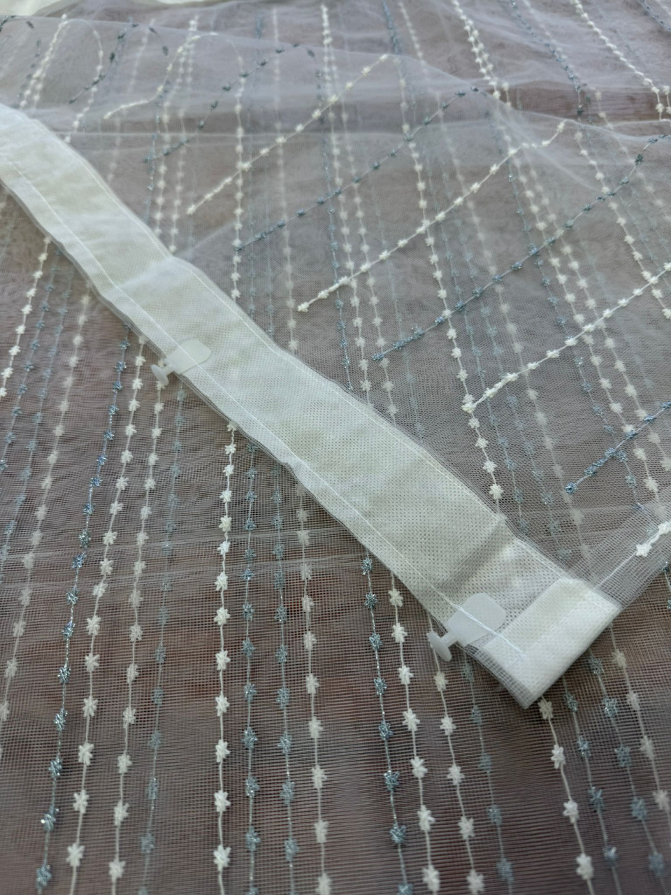 Perdea Tulle cu Broderie Alb+Bleo Model Valuri - Cu Tiv si Rejansa - 3M x 2.5 h [3]