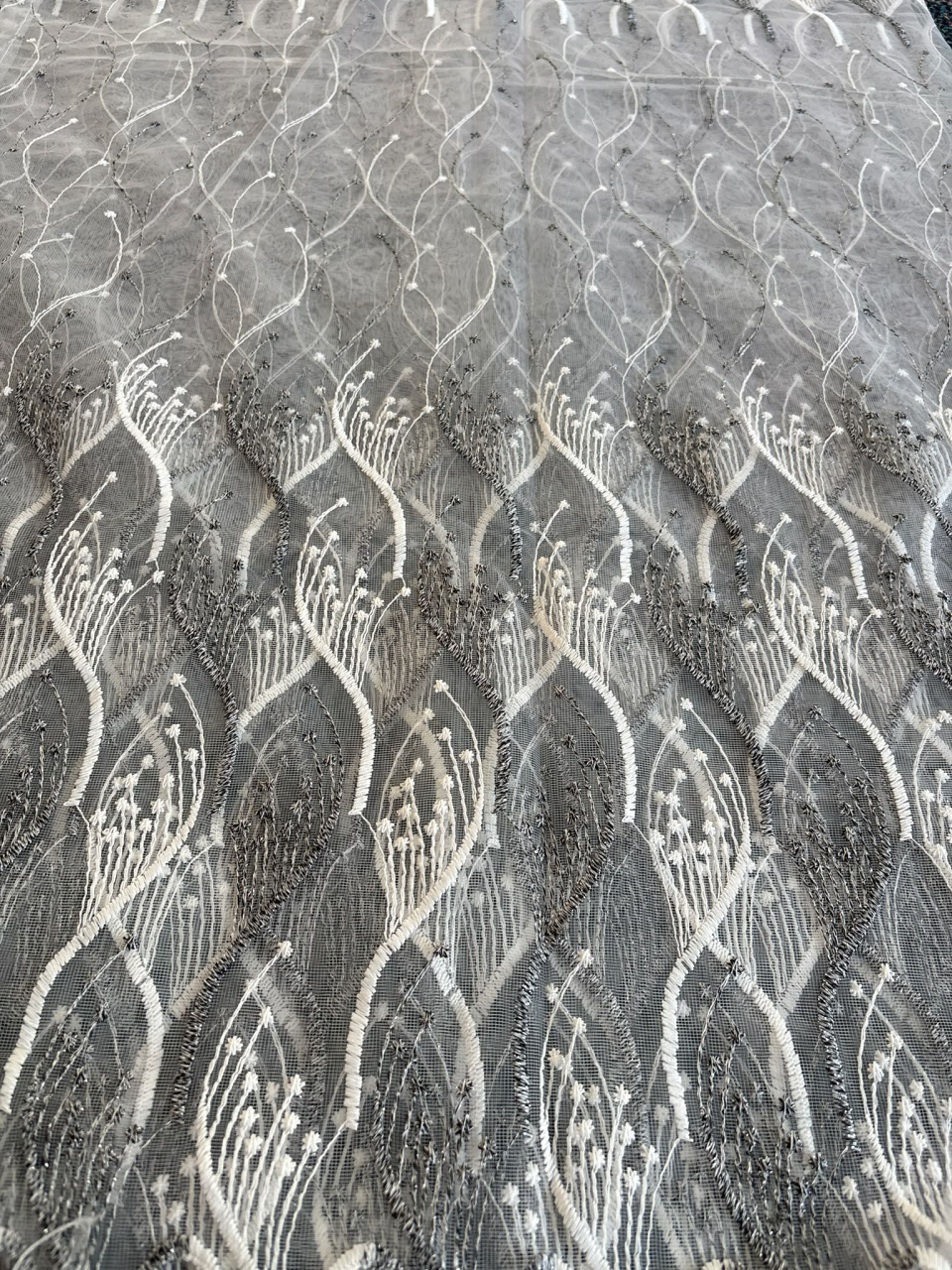 Perdea Tulle cu Broderie Alb+Gri Model Catrina - Cu Tiv si Rejansa - 3M x 2.5 h [4]