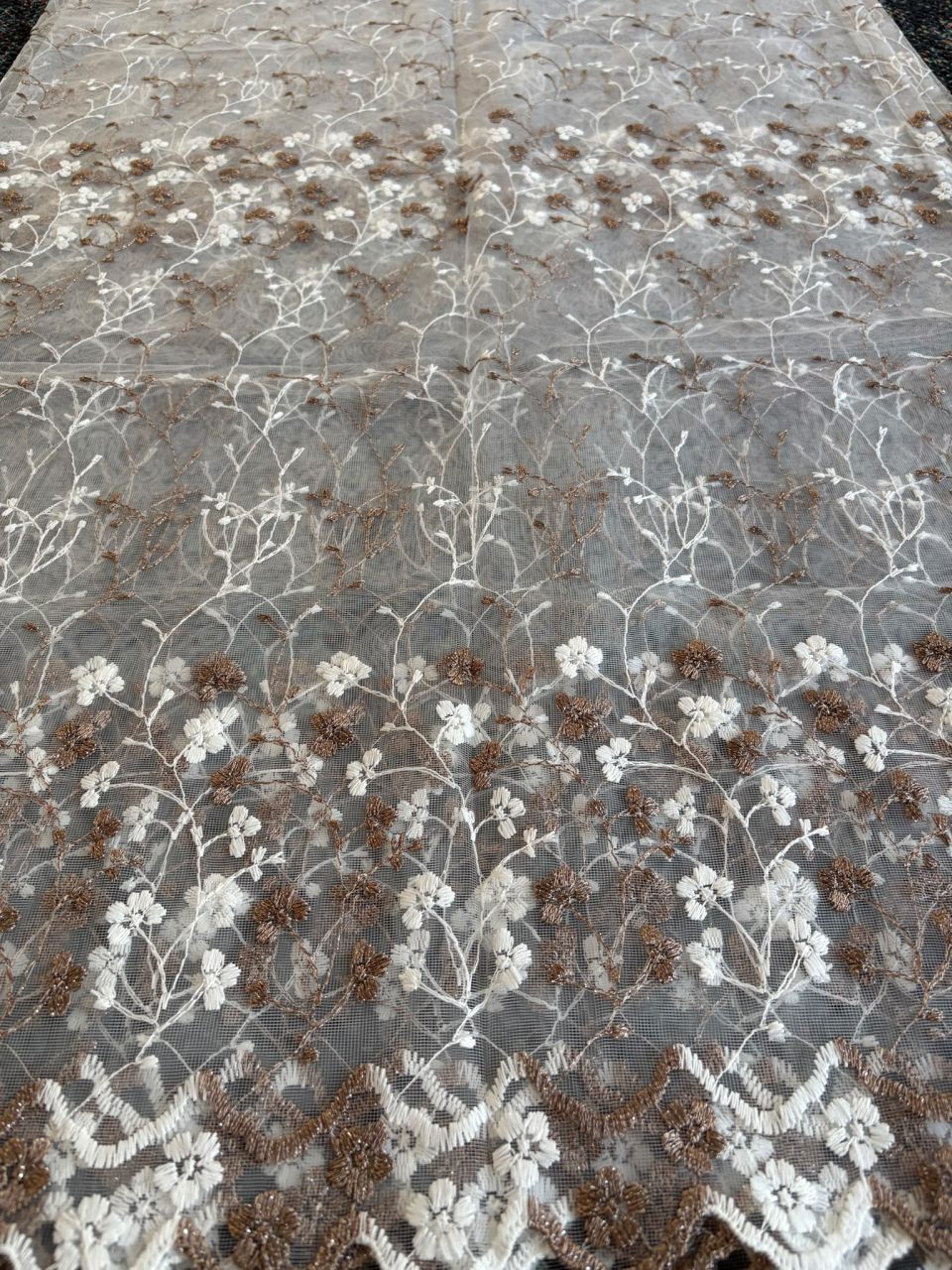 Perdea Tulle cu Broderie Alb+ Maro Model Romanita - Cu Tiv si Rejansa - 3M x 2.5 h [4]