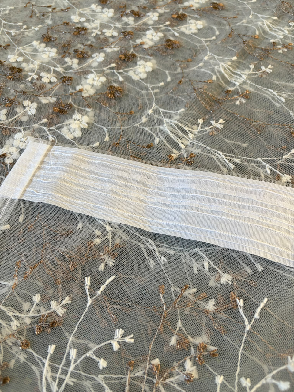 Perdea Tulle cu Broderie Alb+ Maro Model Romanita - Cu Tiv si Rejansa - 3M x 2.5 h [5]
