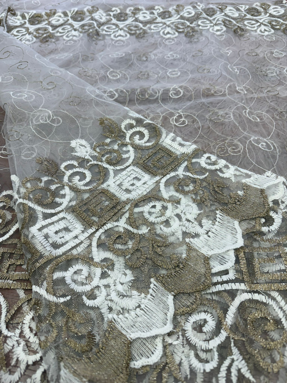 Perdea Tulle cu Broderie Alb+Capucino Model VRS Capucino - Cu Tiv si Rejansa - 3M x 2.5 h [2]