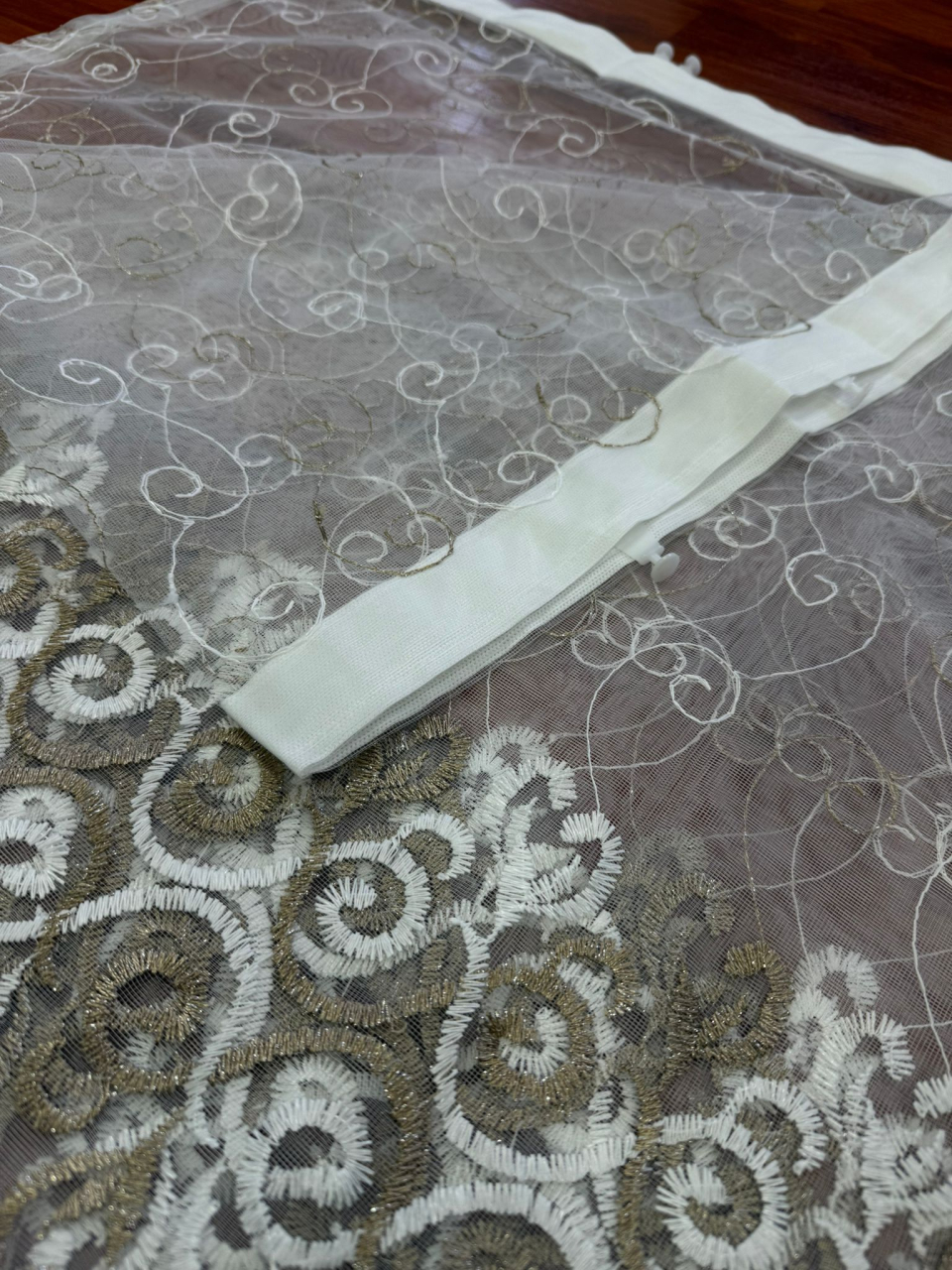 Perdea Tulle cu Broderie Alb+Capucino Model VRS Capucino - Cu Tiv si Rejansa - 3M x 2.5 h [3]