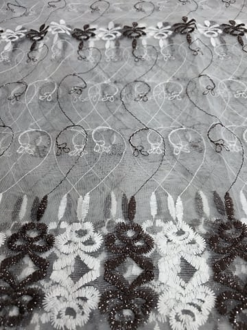 Perdea Tulle cu Broderie Alb+Maro Model Arcade  - Cu Tiv si Rejansa - 3M x 2.5 h [4]