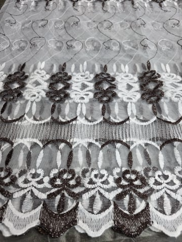 Perdea Tulle cu Broderie Alb+Maro Model Arcade  - Cu Tiv si Rejansa - 3M x 2.5 h [2]