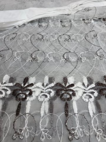 Perdea Tulle cu Broderie Alb+Maro Model Arcade  - Cu Tiv si Rejansa - 3M x 2.5 h [3]