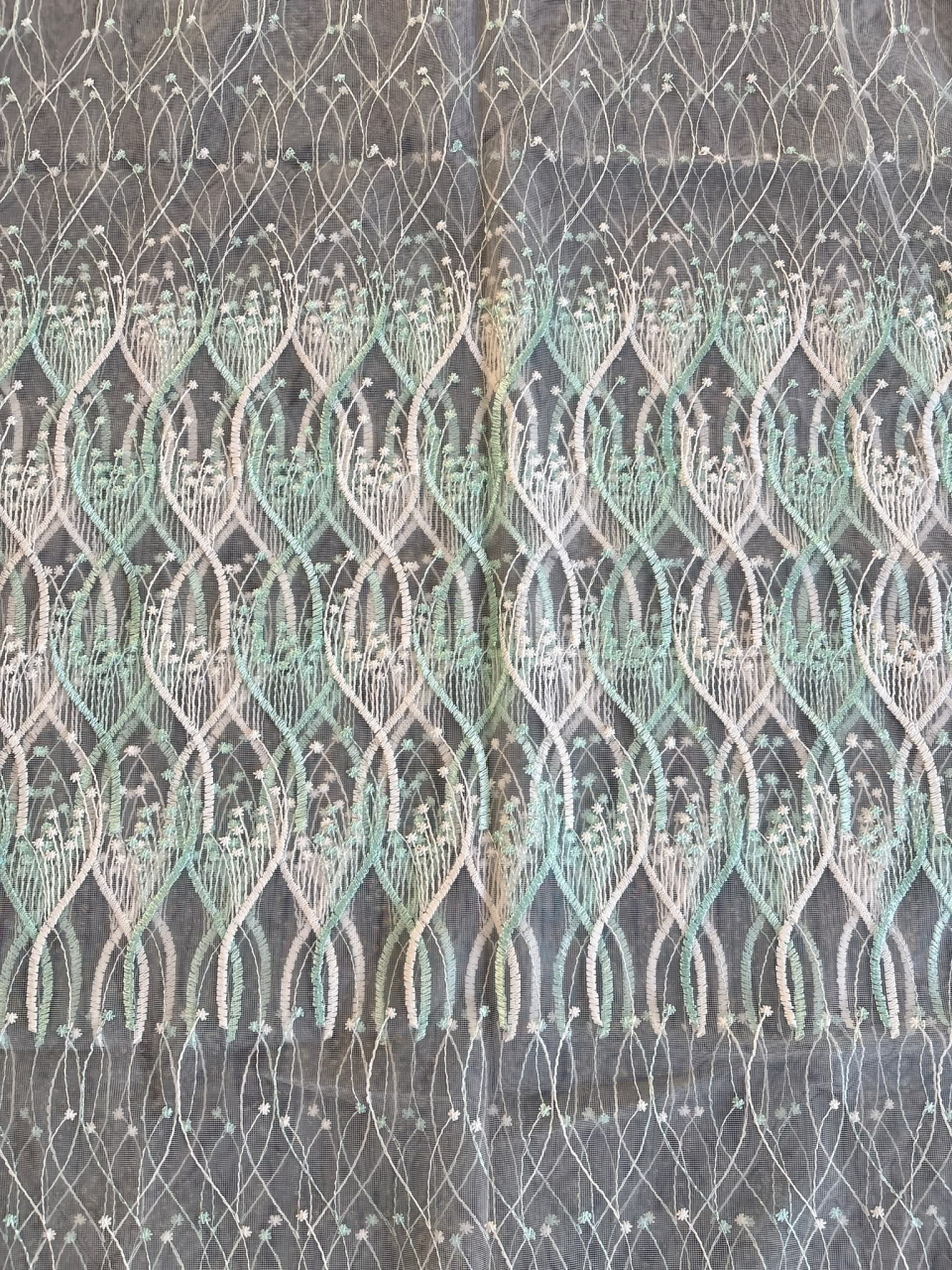 Perdea Tulle cu Broderie Alb+Verde Menta Pastel  Model Catrina - Cu Tiv si Rejansa - 3M x 2.5 h [4]