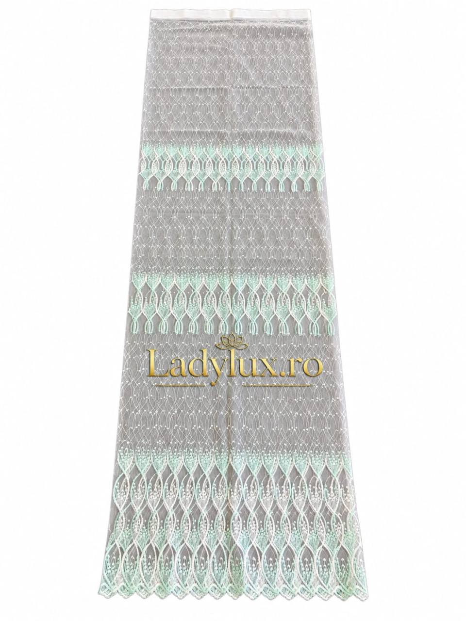 Perdea Tulle cu Broderie Alb+Verde Menta Pastel  Model Catrina - Cu Tiv si Rejansa - 3M x 2.5 h [2]