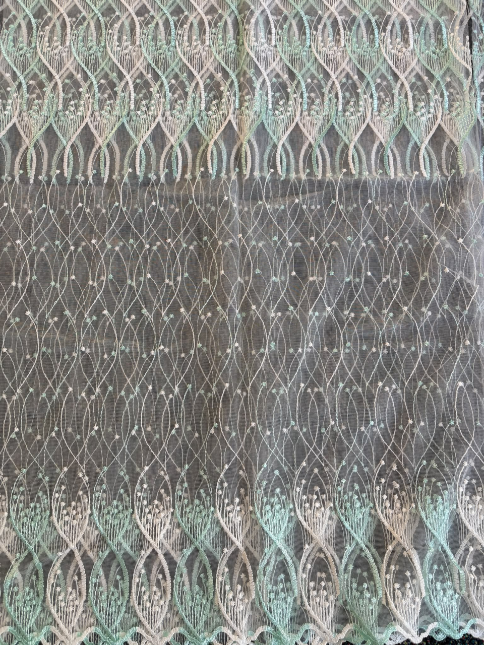 Perdea Tulle cu Broderie Alb+Verde Menta Pastel  Model Catrina - Cu Tiv si Rejansa - 3M x 2.5 h [3]