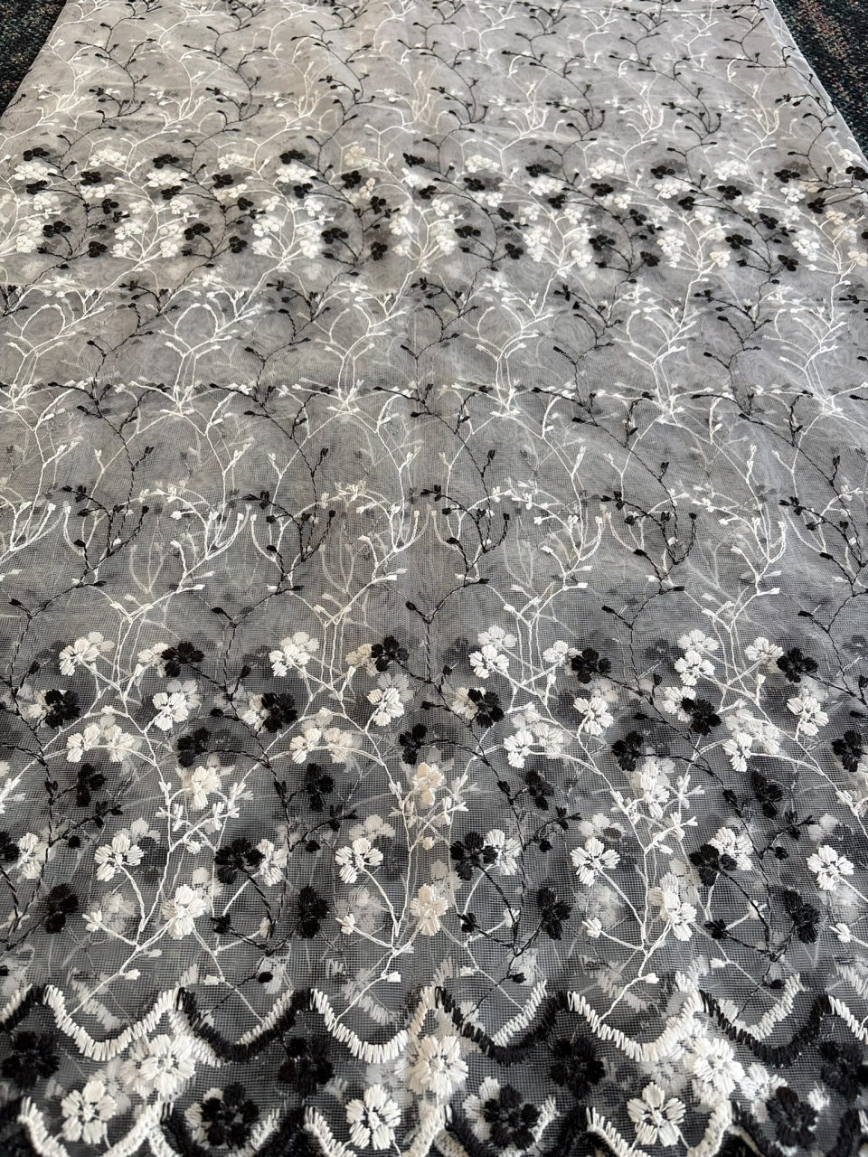 Perdea Tulle cu Broderie Alb+Negru  Model Romanita - Cu Tiv si Rejansa - 3M x 2.5 h [3]