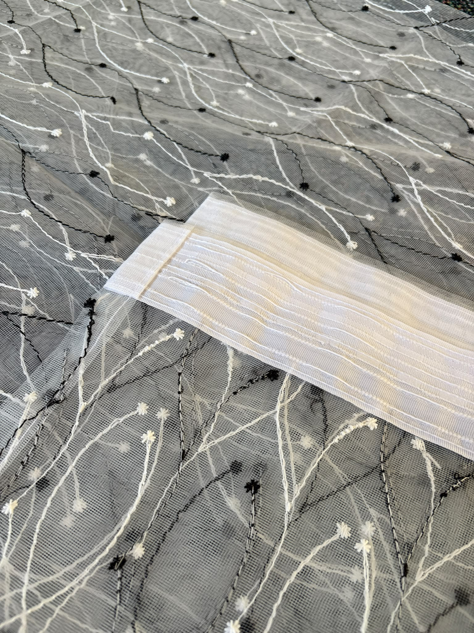 Perdea Tulle cu Broderie Alb+ Negru Model Catrina - Cu Tiv si Rejansa - 3M x 2.5 h [4]