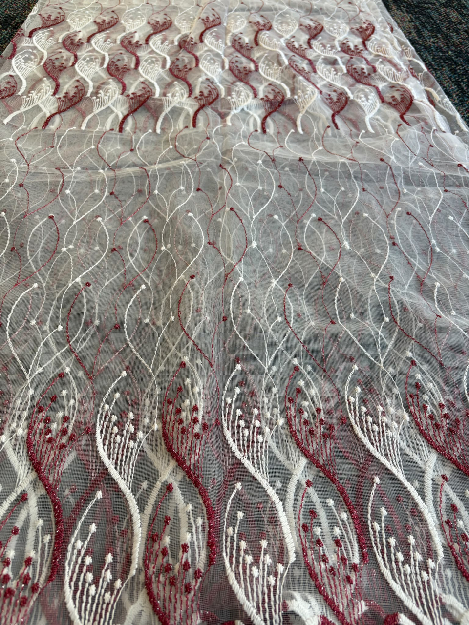 Perdea Tulle cu Broderie Alb+Bordo  Model Catrina - Cu Tiv si Rejansa - 3M x 2.5 h [4]