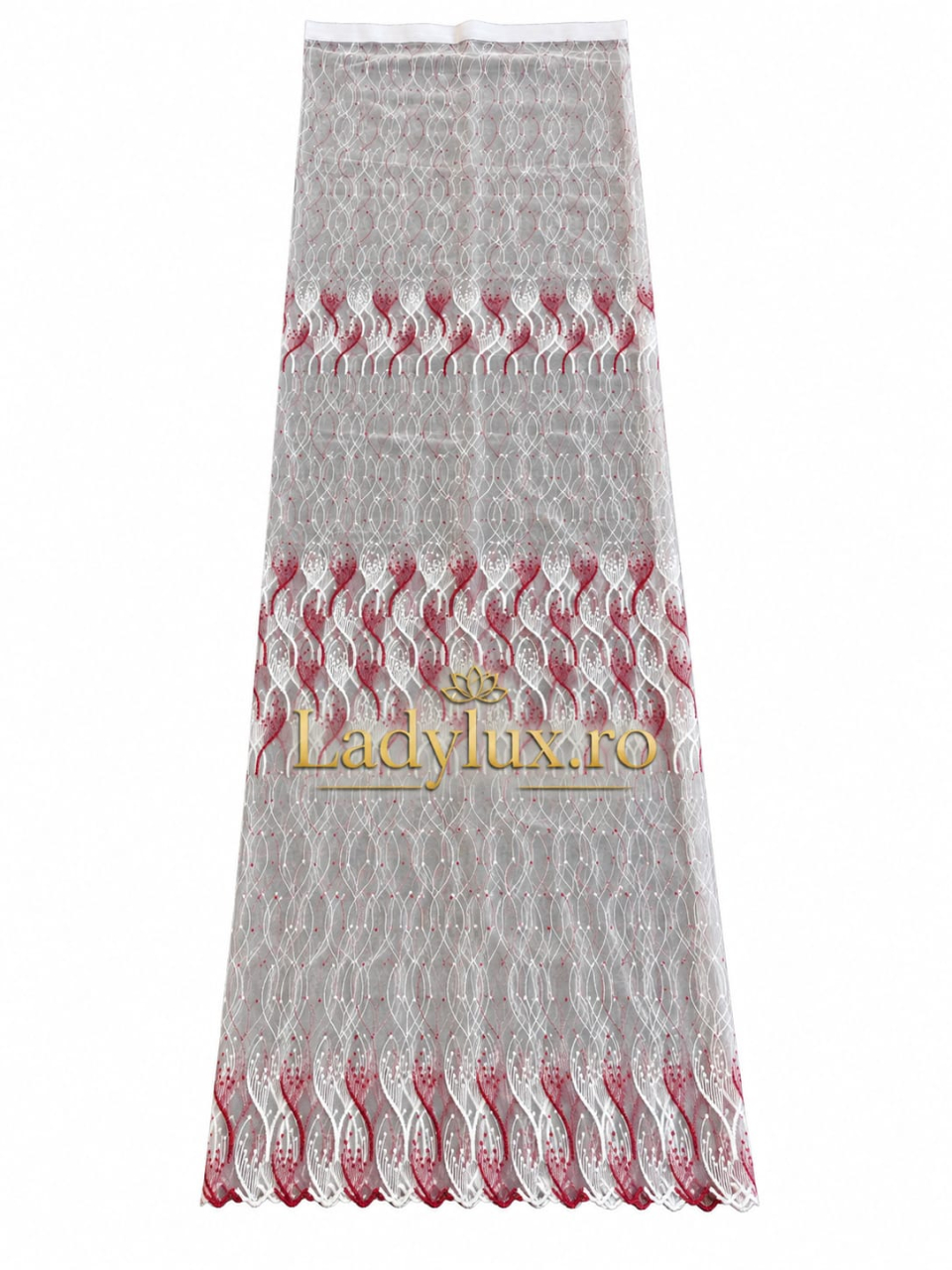 Perdea Tulle cu Broderie Alb+Bordo  Model Catrina - Cu Tiv si Rejansa - 3M x 2.5 h [2]