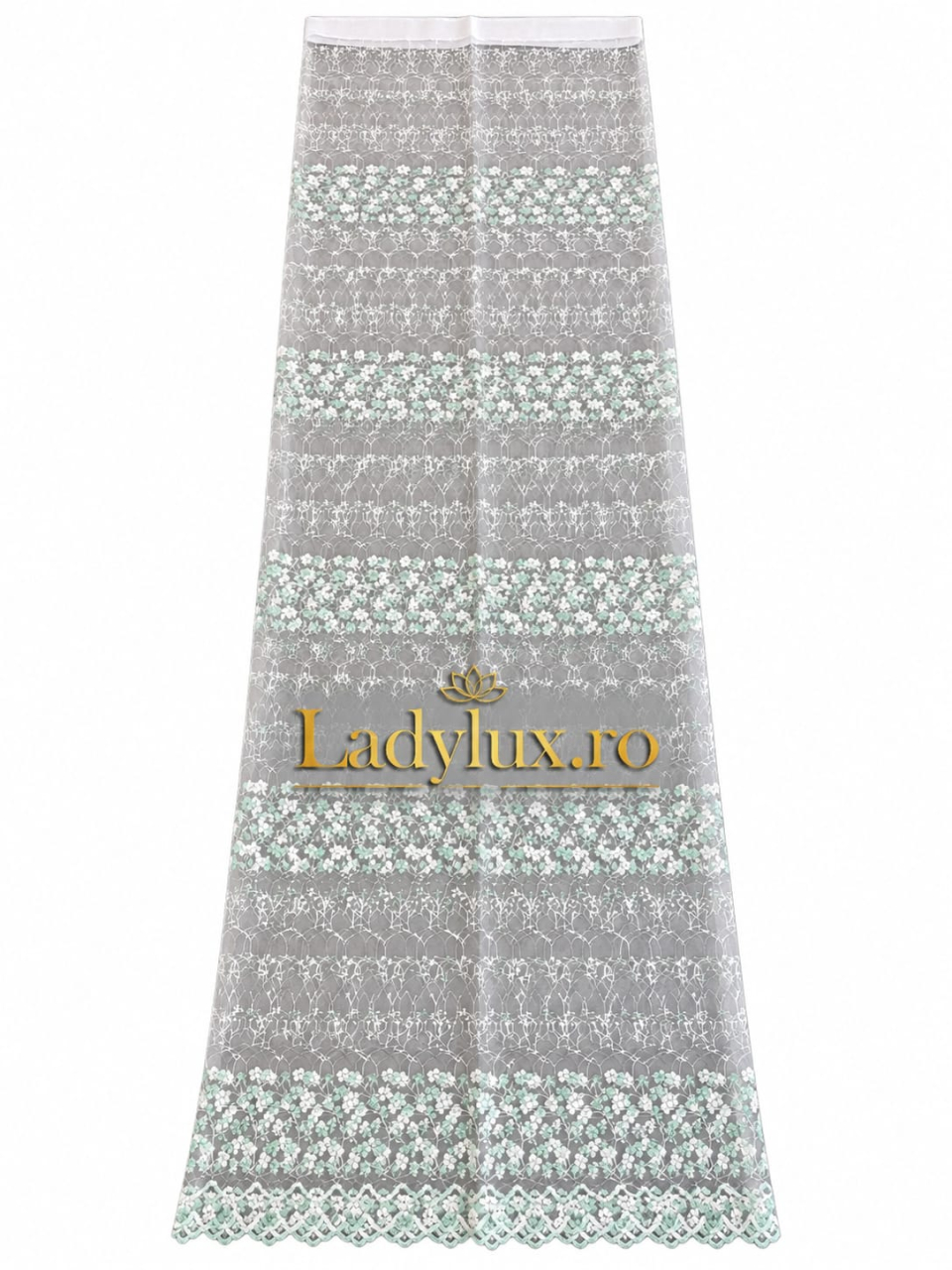 Perdea Tulle cu Broderie Alb+Verde Menta Pastel   Model Romanita - Cu Tiv si Rejansa - 3M x 2.5 h [2]