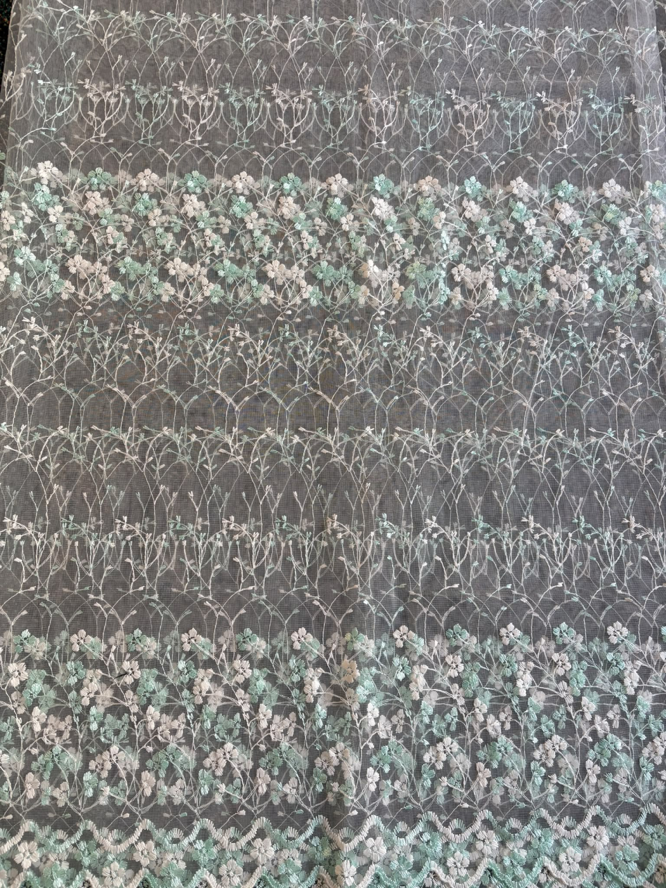 Perdea Tulle cu Broderie Alb+Verde Menta Pastel   Model Romanita - Cu Tiv si Rejansa - 3M x 2.5 h [3]