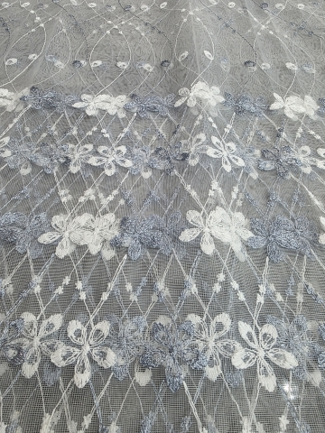 Perdea Tulle cu Broderie Alb+Gri Model Narcise - Cu Tiv si Rejansa - 3M x 2.5 h [2]