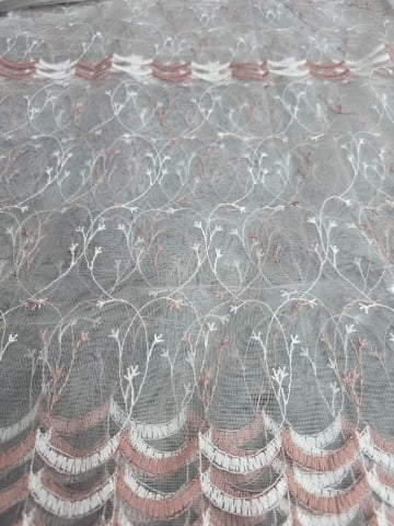Perdea Tulle cu Broderie Alb+Roz Model Valuri - Cu Tiv si Rejansa - 3M x 2.5 h [3]