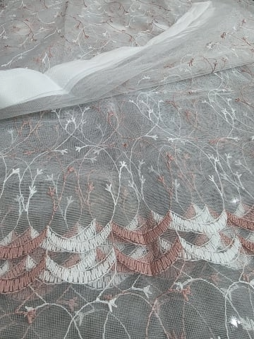 Perdea Tulle cu Broderie Alb+Roz Model Valuri - Cu Tiv si Rejansa - 3M x 2.5 h [2]
