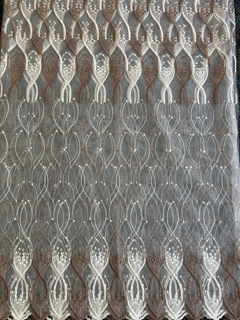 Perdea Tulle cu Broderie Alb+Maro Model Catrina - Cu Tiv si Rejansa - 3M x 2.5 h [3]