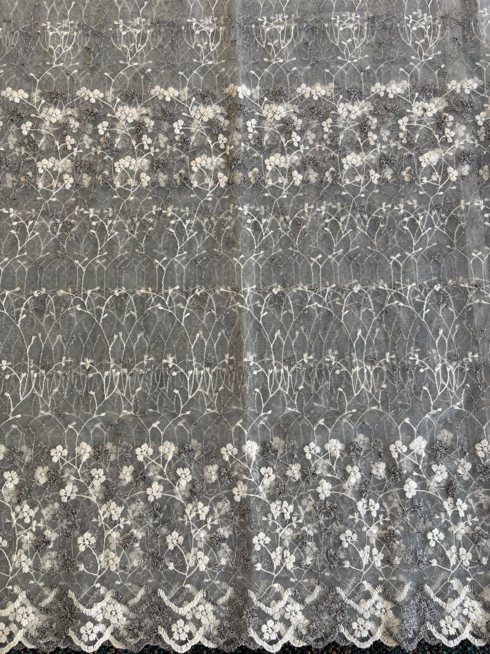 Perdea Tulle cu Broderie Alb+ Gri Model Romanita - Cu Tiv si Rejansa - 3M x 2.5 h [3]