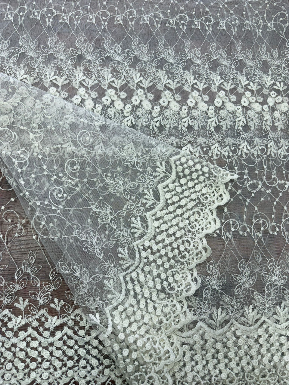 Perdea Tulle cu Broderie Ivoar  Model Floricele - Cu Tiv si Rejansa - 3M x 2.5 h [2]