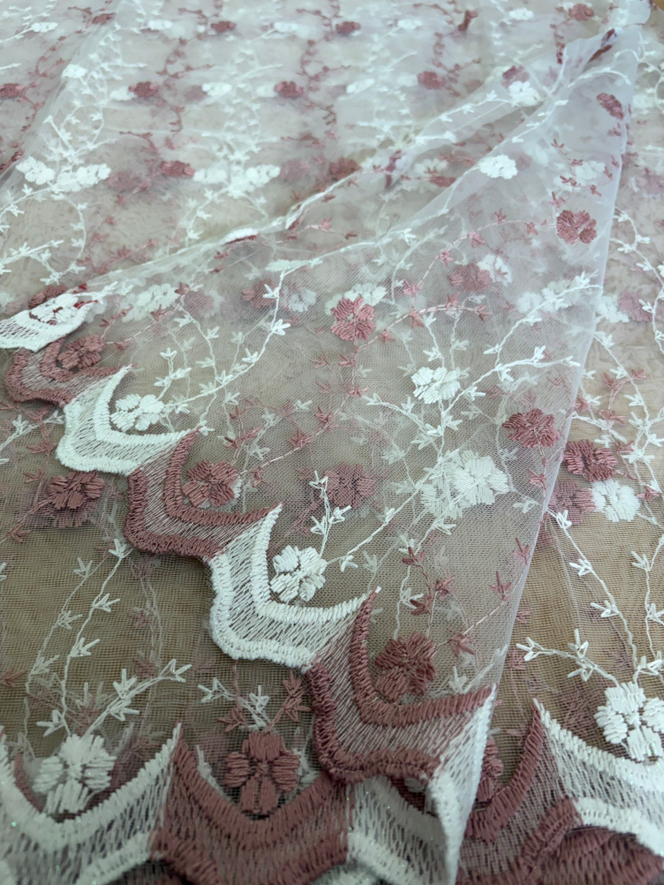 Perdea Tulle cu Broderie Roz Model PIN  cu tiv si rejansa - 3M x 2.5h [3]