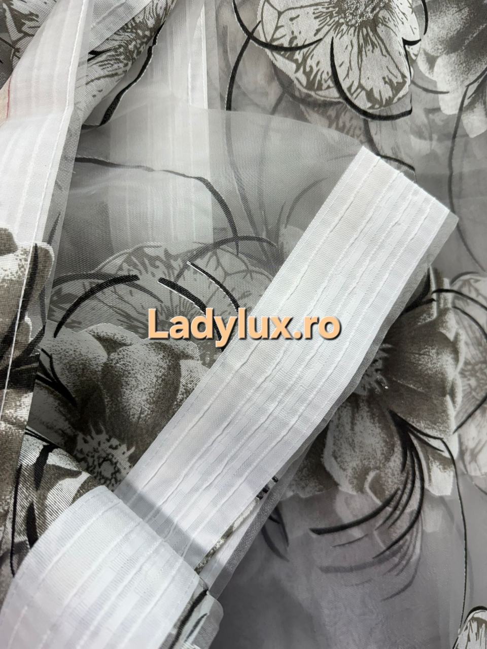 Perdea Organza Imprimata - Model Floral Gri  - 4M x 2.7h Cu Tiv si Rejansa [3]