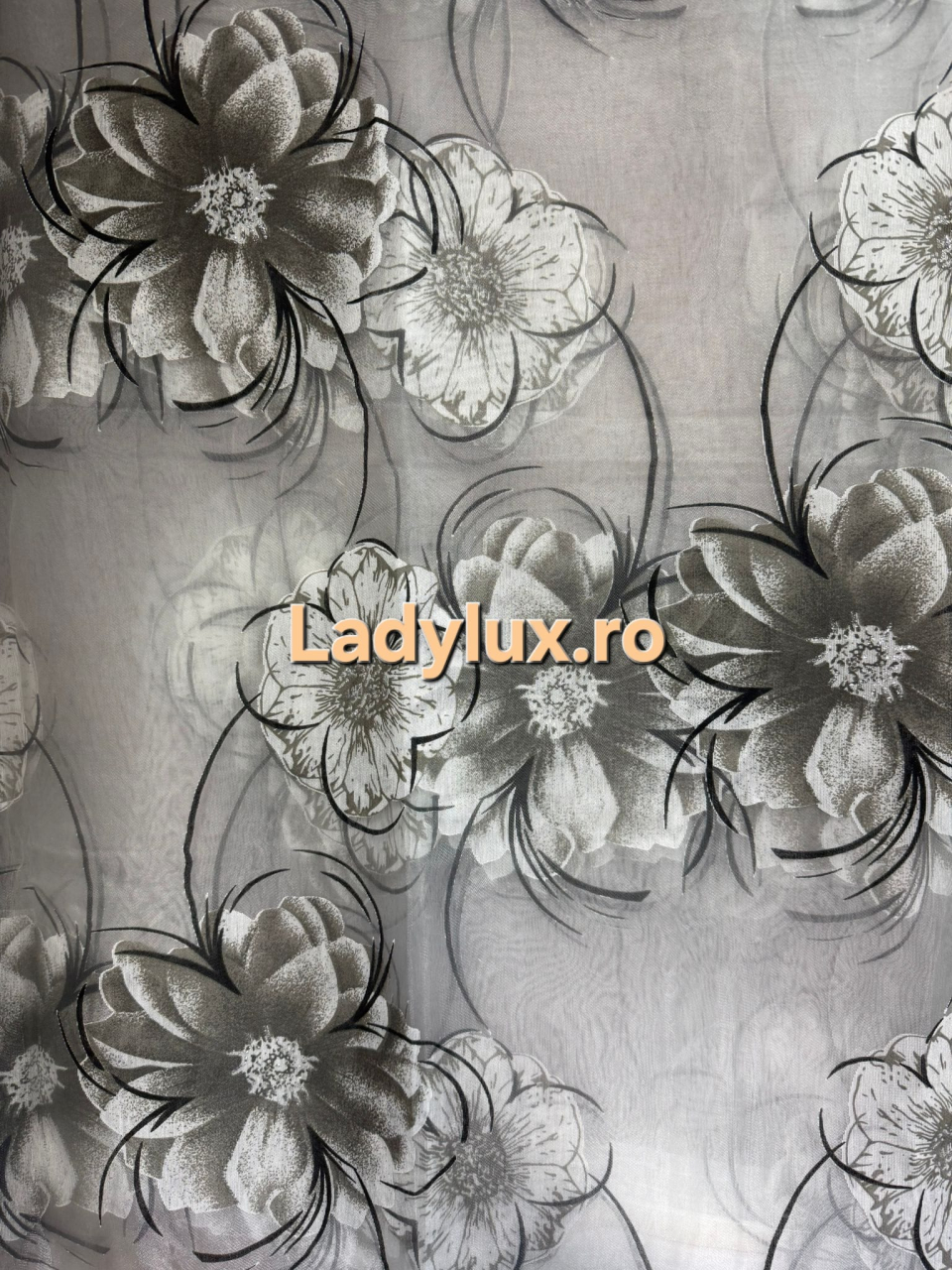 Perdea Organza Imprimata - Model Floral Gri  - 4M x 2.7h Cu Tiv si Rejansa [2]