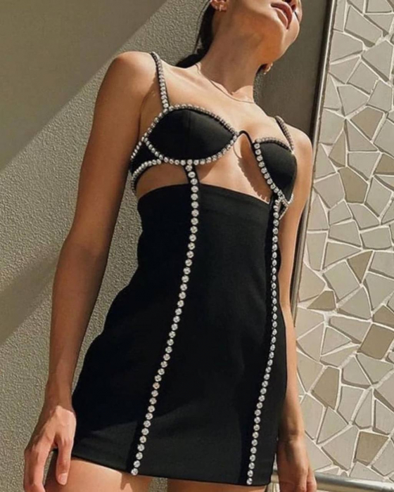 Rochie Dama Crystal Vegas, Neagra, decorata cu cristale [2]